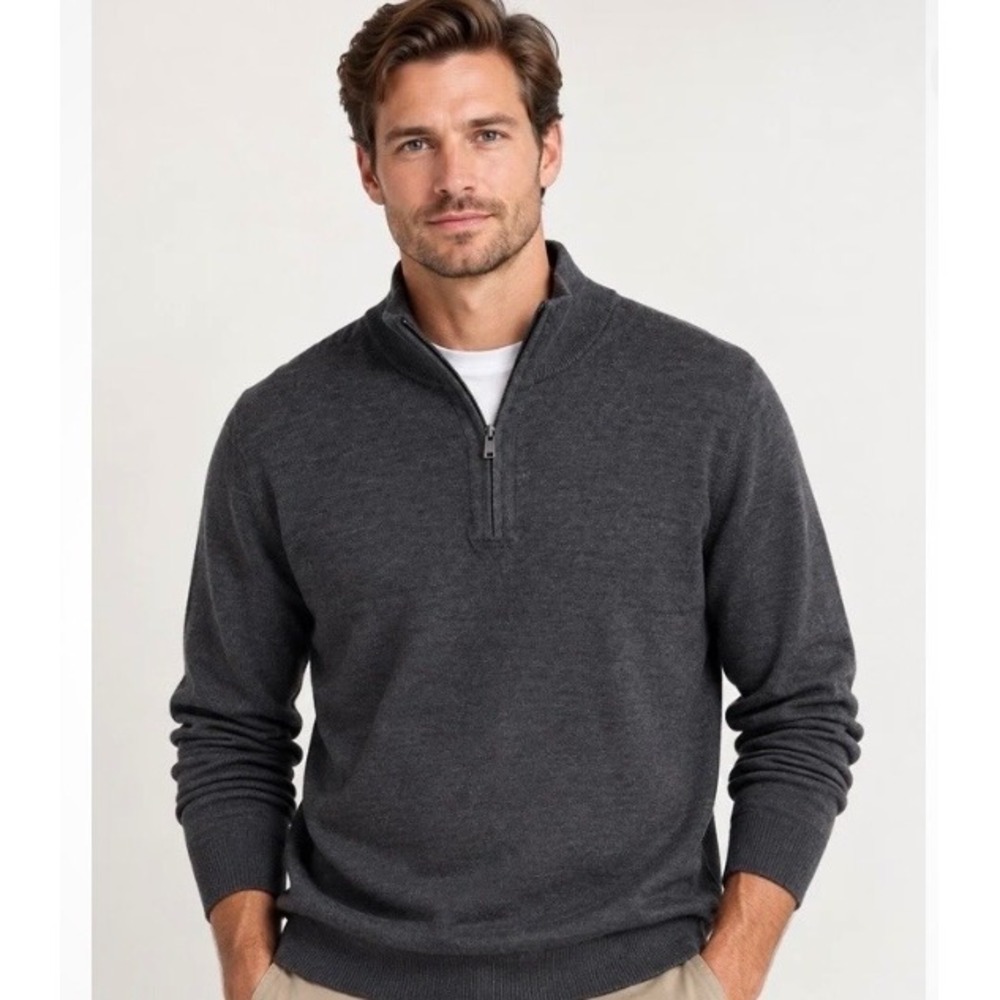 Banana Republic Mens Charcoal Grey 100% Merino Wool Quarter Zip Sweater M